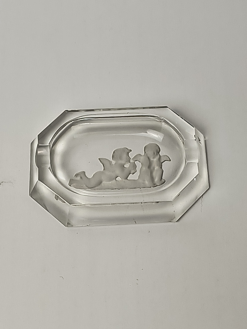 Vintage 1949 Clear Crystal Angel Ashtray - Cherub Design - German/Czech